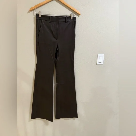 Theory Demitria HWL Chocolate Brown Lamb Leather Pants Size 4 NWT